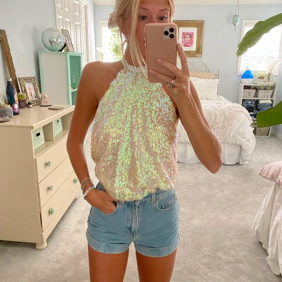 Free People Tops - Iridescent Free People sequin halter top